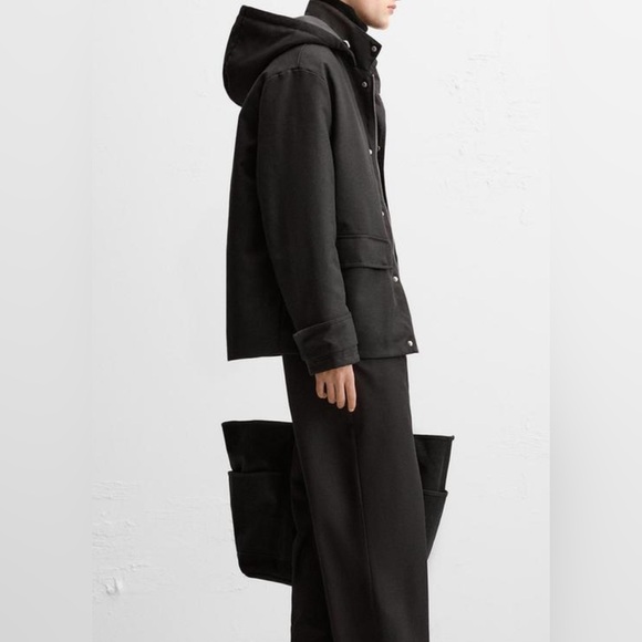 Zara Hooded Parker Coat NWT Size L in Black - Picture 3 of 8